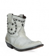 Classic American cowboy boots get funky in white, stitched leather - Short shaft with wide pulls and decorative Texas-style star stitching - Traditional rounded tip and angled, wooden heel - Vintage feel creates sought-after lived in look - Wear with sexy mini-dress or flowing sundress