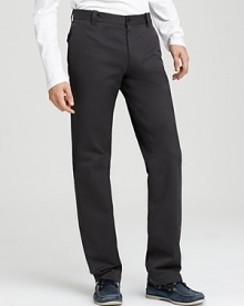 Updated dress pants from John Varvatos rendered in a straight leg with a slight stretch for a more body-hugging fit.