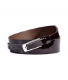 Finish your look with a slick of rich patent in Maison Martin Margielas dark chocolate leather belt - Elongated buckle, thinner in front - Wrap around cool chunky knits or sleek sheath dresses