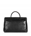 Sleek and sophisticated, Jil Sanders black calfskin tote is an exquisitely chic choice perfect for streamlining modern-minimalist looks - Pale peach detailed double top handles, flat spring-hinged top opening, silver-toned hardware, leather interior, inside zippered back wall pocket - The perfect size for work or city shopping trips