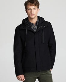 Protect yourself from mediocrity, not to mention the elements, with this ever-cool double-layer convertible jacket from John Varvatos Star USA LUXE, featuring a snap-out liner for added versatility.