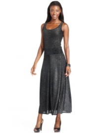 A glittery midi skirt from Ellen Tracy makes a stylish impact, especially when paired with the matching tank top.