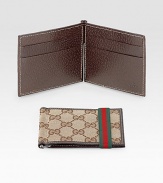 Original GG wallet with money clip. Beige/ebony with green/red/green web band Six card slots 4¼W X 3½H Made in Italy 