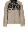 Amp up your new-season ensembles with this sumptuous neutral-hued fur jacket from Iro - Round neck, long sleeves, front zip closure, two-tone zigzag pattern on front and back, zip pockets, cropped straight silhouette - Pair with a slinky sheath dress or leather leggings and a slouchy pullover