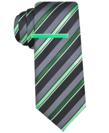 Diagonal stripes with a dash of minty color. Never forget to finish your evening attire with a bold tie by Alfani RED.