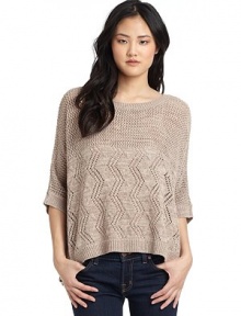 THE LOOKOpen weave marled designPullover styleRectangle silhouetteRibbed round necklineThree-quarter length ribbed cuff dolman sleevesPerforated zig-zag designRibbed hemTHE FITAbout 26 from shoulder to hemTHE MATERIAL55% cotton/45% acrylicCARE & ORIGINHand washImportedModel shown is 5'10 (177cm) wearing US size Small. 