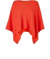 Luxe poncho in sumptuous cashmere - Fashionable mandarin orange color - Easily one of this seasons hottest styles - Cropped and flared, with a small V neck and elegant button closure - All-over cable knit - The chic sweater/cape hybrid can be worn in lieu of a traditional pullover or jacket - Layer over a long sleeve t-shirt and pair with cigarette pants and ankle booties