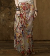 Denim & Supply Ralph Lauren's floral print exudes boho-chic in a crinkled chiffon maxi skirt, designed for a floor-sweeping silhouette that embodies effortless style.