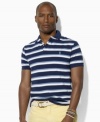 Classic stripes lend a crisp, polished look to a relaxed-fitting polo shirt in breathable cotton mesh.