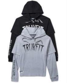 Post-workout or just hanging on the weekend, this graphic layered hoodie from Trukfit is your fall casual staple.