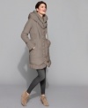 Tahari's petite puffer coat looks extra plush with a soft pillow collar and ruched details.