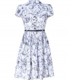 Stylish dress made ​.​.of fine white-patterned cotton - Elegant and summery floral print in a fashionable shirt silhouette with a narrow top, small collar, placket and short sleeves - Flattering waist belt highlights the figure - Wide-swinging skirt falls at a pleasant knee length - Favorite dress for chic summer events when paired with peep toe heels or cork wedges