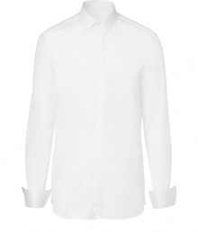 Perfect for pairing with sleek tailored suits, Neil Barretts French cuff button-down is a chic take on the classic shirt - Petite pointed collar, French cuffs, hidden button-down front, micro pleated button panel - Modern slim fit - Team with a sharply cut suits and polished leather lace-ups