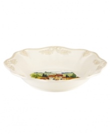 Lenox combines the vintage style of Butler's Pantry dinnerware with a quaint Italian landscape in the utterly charming Tuscan Village accent bowl. An elegant classic for casual dining with a raised leaf design and fluted edge in creamy shades of ivory. Qualifies for Rebate