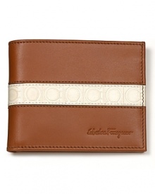 Perfect down to the last detail, this fine leather wallet features signature Gancini logos on a contrast stripe exterior.