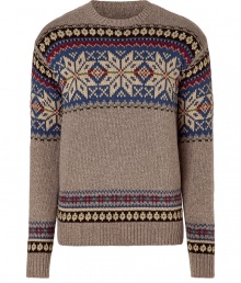 Cold-weather stylish Nordic cotton pullover from Ralph Lauren - This Norwegian-style pullover brings high style to cold climates - Slim fit, red and blue design, crew neckline - Style with cargo pants, trainers, and a military-inspired jacket