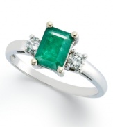 Enviable green hues. This vibrant 14k white gold ring features an emerald-cut emerald (3/4 ct. t.w.) and round-cut diamond side stones (1/5 ct. t.w.).