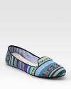 Resilient linen flat in allover multicolored stripes. Linen upperLeather lining and solePadded insoleImportedOUR FIT MODEL RECOMMENDS ordering one half size up as this style runs small. 