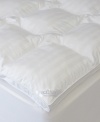 Relax in the cloud-like comfort and pressure-relieving support of Sensorpedic's deluxe foam mattress topper. Memory foam clusters and SoftLoft(tm) fiber fill combine for incredible loft and softness, while a stain-resistant, 300-thread count dobby stripe cotton cover adds an extra layer of luxury. Featuring baffle box construction to keep fill in place; double-stitched hem for added durability.