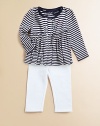 An essential three-piece set, perfect for mixing and matching, features a striped cardigan