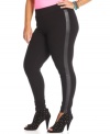 Rock a cool look with American Rag's plus size leggings, flaunting faux leather insets.