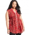 Prettify your style with American Rag's sleeveless plus size top, finished by a floral-print!