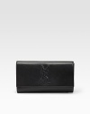 The stitched signature YSL logo highlights the front of this clean, classic leather design.Snap flap closure One inside open pocket Fully lined 11W X 6H X 1D Made in Italy