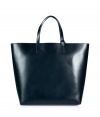 With its flawless smooth leather in a sophisticated shade of marine blue, Jil Sanders tote lends an exquiiste, streamlined finish to every outfit - Flat double top handles, zippered leather pouch attached to handle, tonal blue interior - Carry for work, shopping, or travel