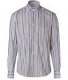 Stripes, stripes, stripes - a very special shirt - Long sleeve dress shirt from the Italian status tailor Etro - Made of cotton with an attractive stripe pattern in various shades of grey and white - Modern slim cut and fitted - Very elegant with no breast pocket - Collar with stays -  Looks especially nice with jeans or light dress pants - Can be worn also with a suit and tie - Perfect for leisure or the office