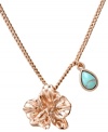 A blooming beauty. Fossil's boho-chic pendant features an intricate orchid and a teardrop-shaped charm in semi-precious turquoise. Crafted in rose gold tone mixed metal. Approximate length: 20 inches + 2-inch extender. Approximate drop: 5/8 inch.