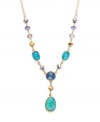 Infuse your look with a taste of the tropics. Charter Club's ocean-inspired Y necklace features polished resin beads in a variety of blue hues. Set in gold tone mixed metal. Approximate length: 15 inches + 2-inch extender. Approximate drop: 5 inches.