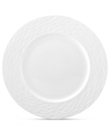 Set the tone with the white bone china of Devore dinnerware. A matte, organic texture lends chic distinction to a saucer that's equally suited for fine dinner parties and every day of the week. From Donna Karan by Lenox.