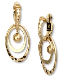 Golden glam. These Jones New York hoop earrings double down on fashion with multi-hoops and a ball pendant. Clip-on backing for non-pierced ears. Crafted in worn gold tone mixed metal. Approximate drop: 1 inch.