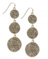 Crush-worthy fashion from INC International Concepts. These drop earrings feature a triple disc silhouette with black diamond pave accents. Crafted in 12k gold-plated mixed metal. Approximate drop: 2-1/2 inches.