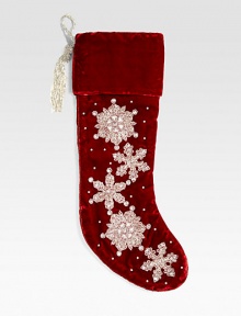 EXCLUSIVELY AT SAKS.COM. Hand-embroidered velvet stocking topped with glistening snowflakes, from renowned designer Sudha Pennathur. HandcraftedVelvet with bead embroidery21L; 7½ top openingDry cleanImported