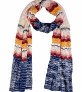 Work a chic retro edge into your outfit with Missonis multicolored knit scarf - Variegated knit border - Wear with a cropped leather jacket and brightly hued leather accessories