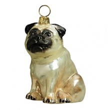 Mouth blown and hand painted by some of the finest artists in Poland, this Pug ornament is a favorite for hanging on the tree. This collection has been taken to a whole new level in detail, uniqueness and artistic direction.