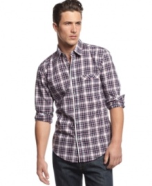 Pop in some plaid for a younger, preppy look with this woven shirt from Hugo Boss GREEN.