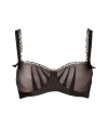 With a seductive fit and d?colletage-enhancing padded cups, this Chantal Thomass bra guarantees to turn up the heat - Padded cups, draped sweetheart neckline, black bows, sheer black overlay, wide adjustable straps, scalloped lace trim, back hook and eye closures - Perfect under a low cut cocktail dress or with matching panties for stylish lounging