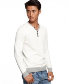 This lightweight INC International Concepts sweater offer a cozy fit and a contemporary look.