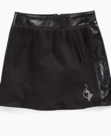 Up her urban city style with the faux-leather accents on this chic girls skirt from Baby Phat.