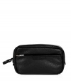 The perfect accessory for the urban traveler, this textural leather dopp kit from Marc by Marc Jacobs will make toting around your essentials effortless and stylish - Double top zip with looped pull, smooth leather top flap with hidden magnetic closure, zippered front slit pocket with embossed logo, flat handle on back, two internal sections with a zippered middle sectional pocket, inside zippered back wall pocket with mesh lining - Great for easy jet-setting or as a thoughtful gift