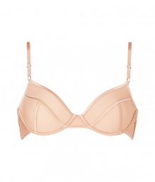 Sweet and seductive with its corset-effect satin taped seams, Kiki de Montparnasses sheer nude bra is as chic as it is easy to wear - Tonal satin seams, underwire, soft cups, adjustable straps, hook and eye closures - Perfect under any outfit or with matching panties for stylish lounging