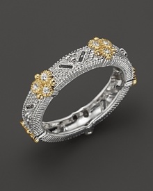 Judith Ripka Sterling Silver and 18K Gold Estate Narrow Band Ring with White Sapphires