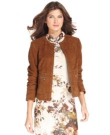 Throw on this petite suede leather jacket from Jones New York for an easy transitional summer to fall look!