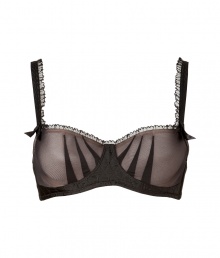 With a seductive fit and d?colletage-enhancing padded cups, this Chantal Thomass bra guarantees to turn up the heat - Padded cups, draped sweetheart neckline, black bows, sheer black overlay, wide adjustable straps, scalloped lace trim, back hook and eye closures - Perfect under a low cut cocktail dress or with matching panties for stylish lounging