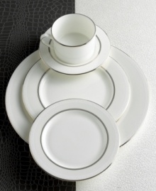 Express the best of taste at the table. Lustrous banded details add a crisp, clean finish to the white china saucer.