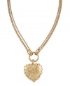 A fresh spin on love. This delicate heart pendant by Jessica Simpson combines two chic chains and a unique satin finish heart. Crafted in gold tone mixed metal. Approximate length: 18 inches. Approximate drop: 1 inch.