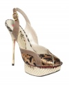 A collision of sheen, texture, and print make the Twantty peep toe slingbacks by Betsey Johnson one amazingly sexy shoe.