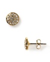 Elegant round stud earrings with pave stone clusters in 14 Kt. gold.